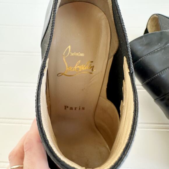 Christian Louboutin Lina Pleated Black Leather Ankle Bootie Stiletto Heel 36 120 - Picture 5 of 11